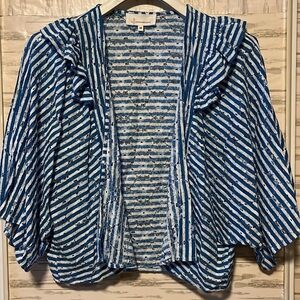 Anthropologie Cardigan Nautical Stripe Ruffle Floral Eyelet Lace Blue one size